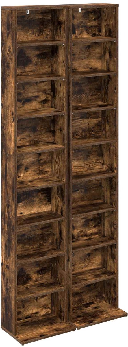 vidaXL - CD - Kast - 2 - st - Gerookt - eiken - 33 - x - 23,5 - x - 175 - cm - Bewerkt - hout