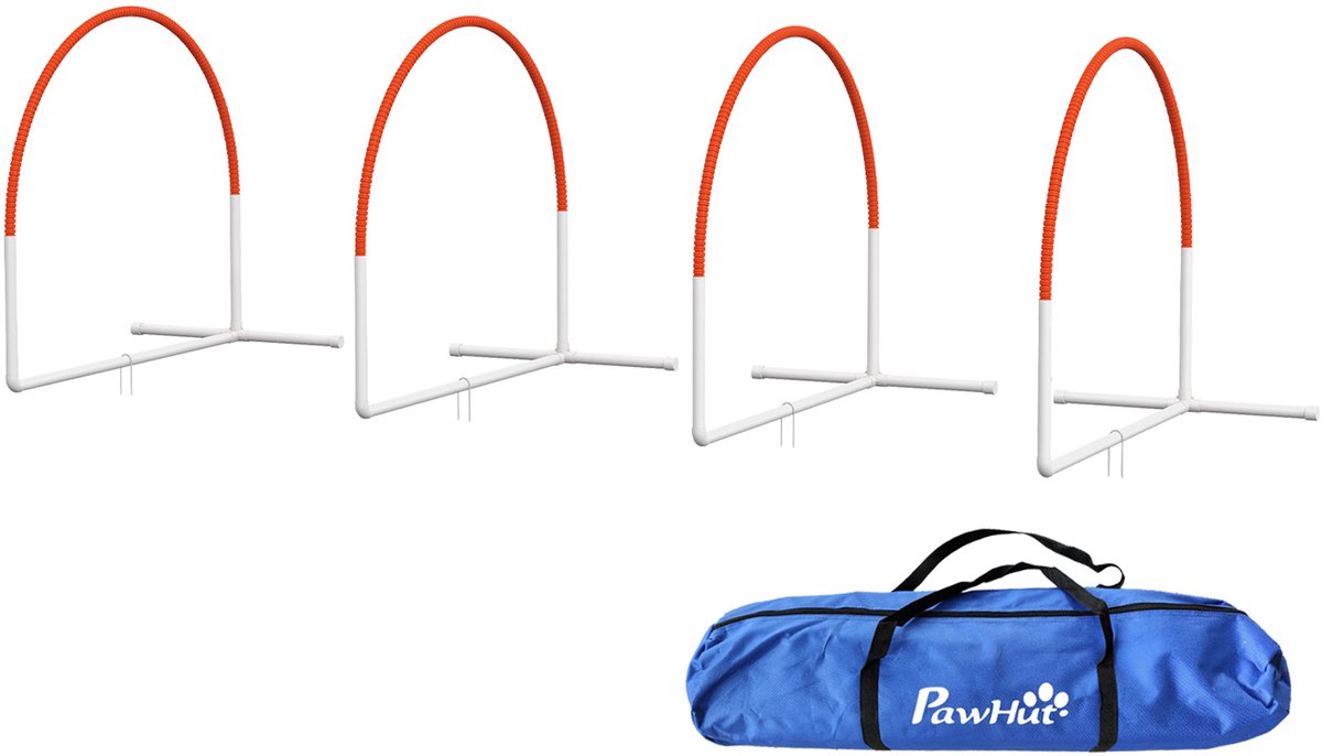 Behendigheidsset voor honden - 4 - delig - inclusief draagtas - kunststof - 89x69x99 cm - wit+oranje