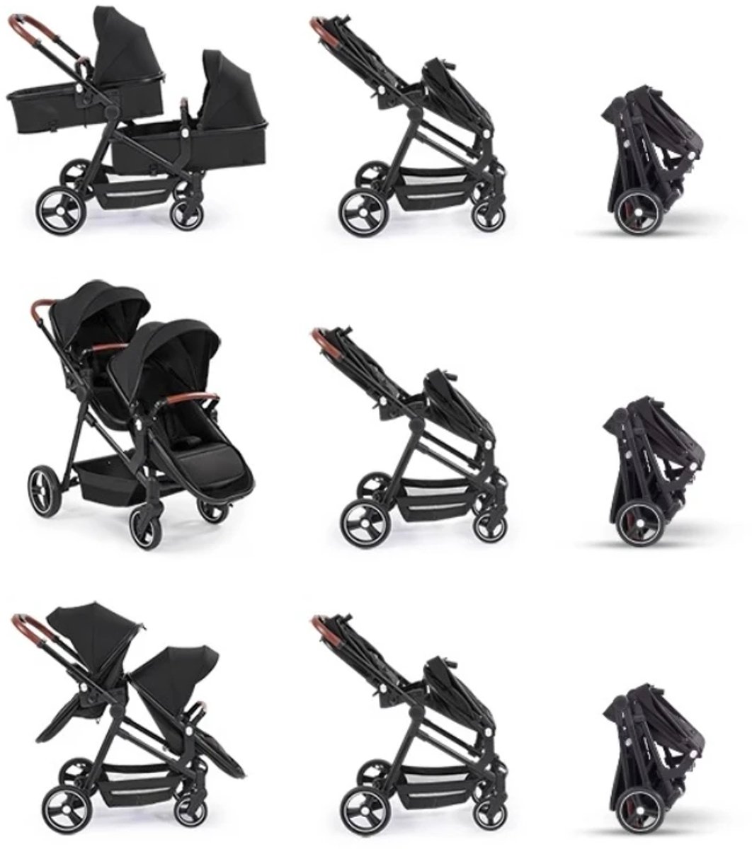 Solayne Kinderwagen - Buggy - Duo kinderwagen - Tweeling kinderwagen - Dubbele kinderwagen - Opvouwbaar - Lichtgewicht - Licht grijs — cadeau in Cadeau-ideeën - foto 4
