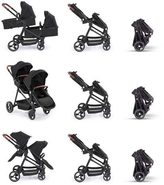 Solayne Kinderwagen - Buggy - Duo kinderwagen - Tweeling kinderwagen - Dubbele kinderwagen - Opvouwbaar - Lichtgewicht - Licht grijs — afbeelding 4