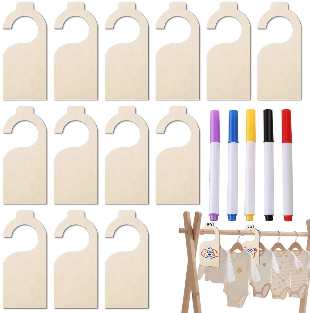Solidchoice - Set van 13 Baby Kleding Scheiders van Hout