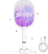 5000V Electric Fly Elektrische Vliegenmepper, Extra Sterke Vliegenmepper Elektrisch, 2 in 1 USB Type-C Elektrische Muggenmepper met Oplaadbare Batterij & UV Lichtval voor Muggen, Vliegen