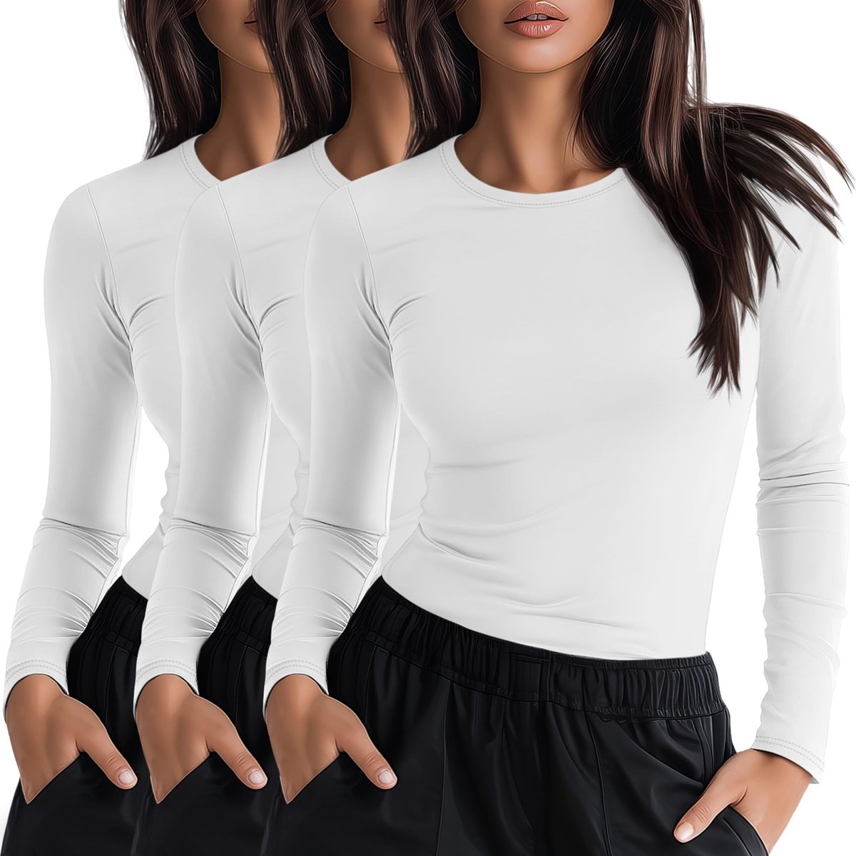 Solidchoice - Set van 3 Dames Onderhemden met Lange Mouwen voor Verpleegsters