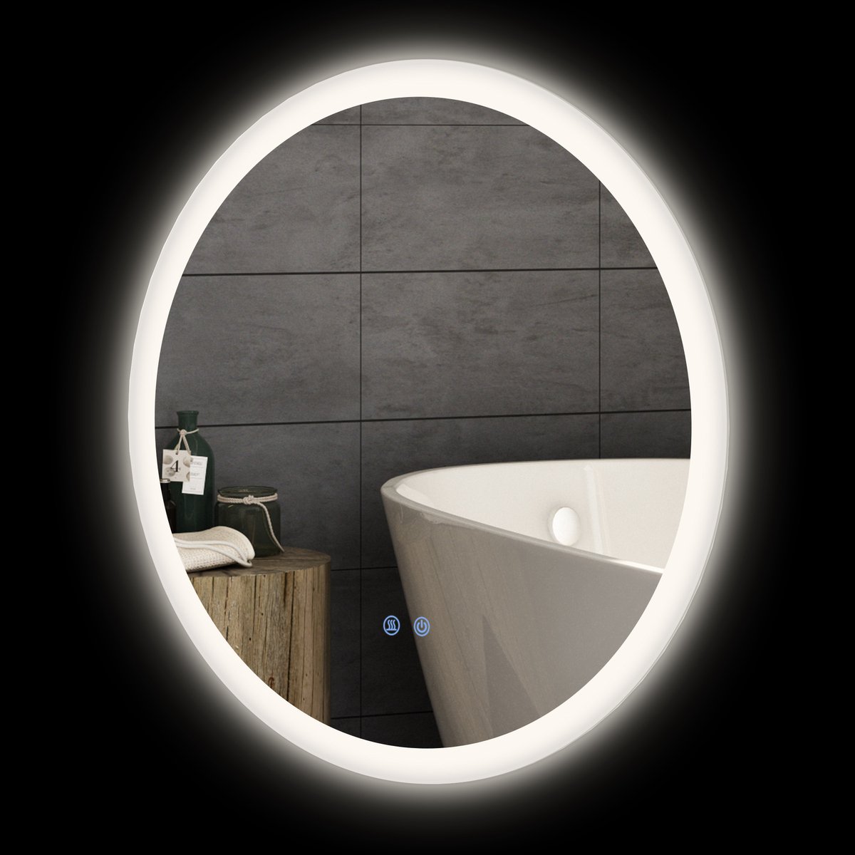 Badkamerspiegel met verlichting - rond - 60 cm - led spiegel met 3 lichtkleuren - dimbaar - aanraakschakelaar - 29 W - grijs