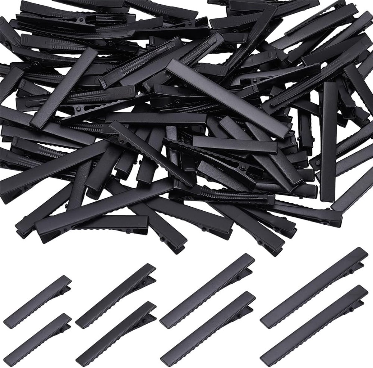 100 stuks eendenbek haarspeld van zwarte metaallegering, krokodil, 45/55/65/75 mm, van ijzer met één kleine strik - ShopVlot
