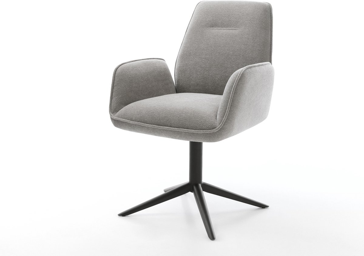 Eetkamerstoel Zoa-Flex kruispoot zwart zachte stof met structuur grijs 360° draaibaar rocker-functie pocketveer kern