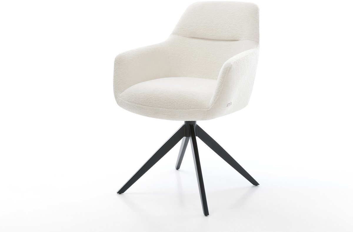 Eetkamerstoel Pejo-Flex kruisframe breed zwart bouclé zacht beige 360° draaibaar rocker-functie pocketveer kern
