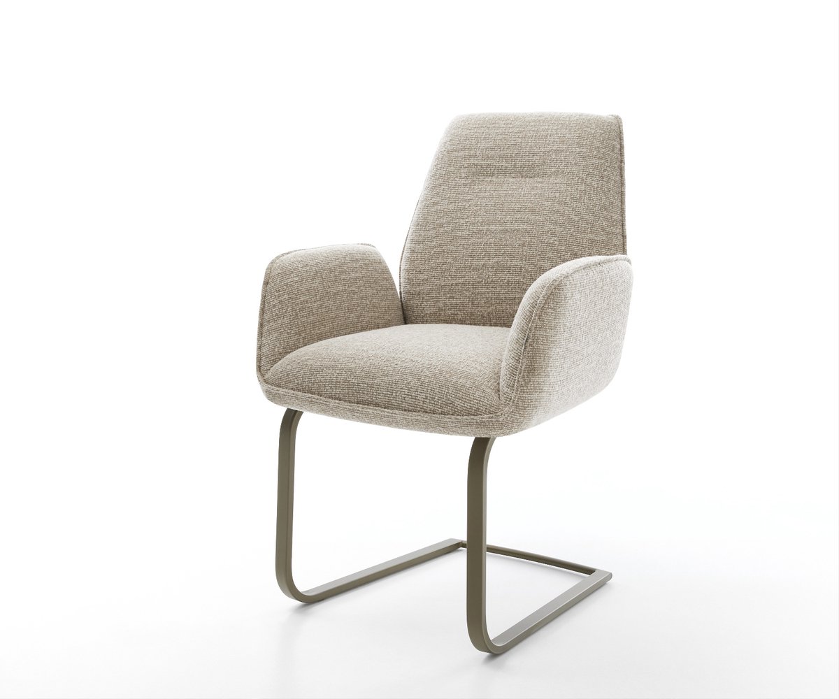 Sledestoel Zoa-Flex sledemodel vlak afwerking met titanium geweven stof beige pocketveer kern