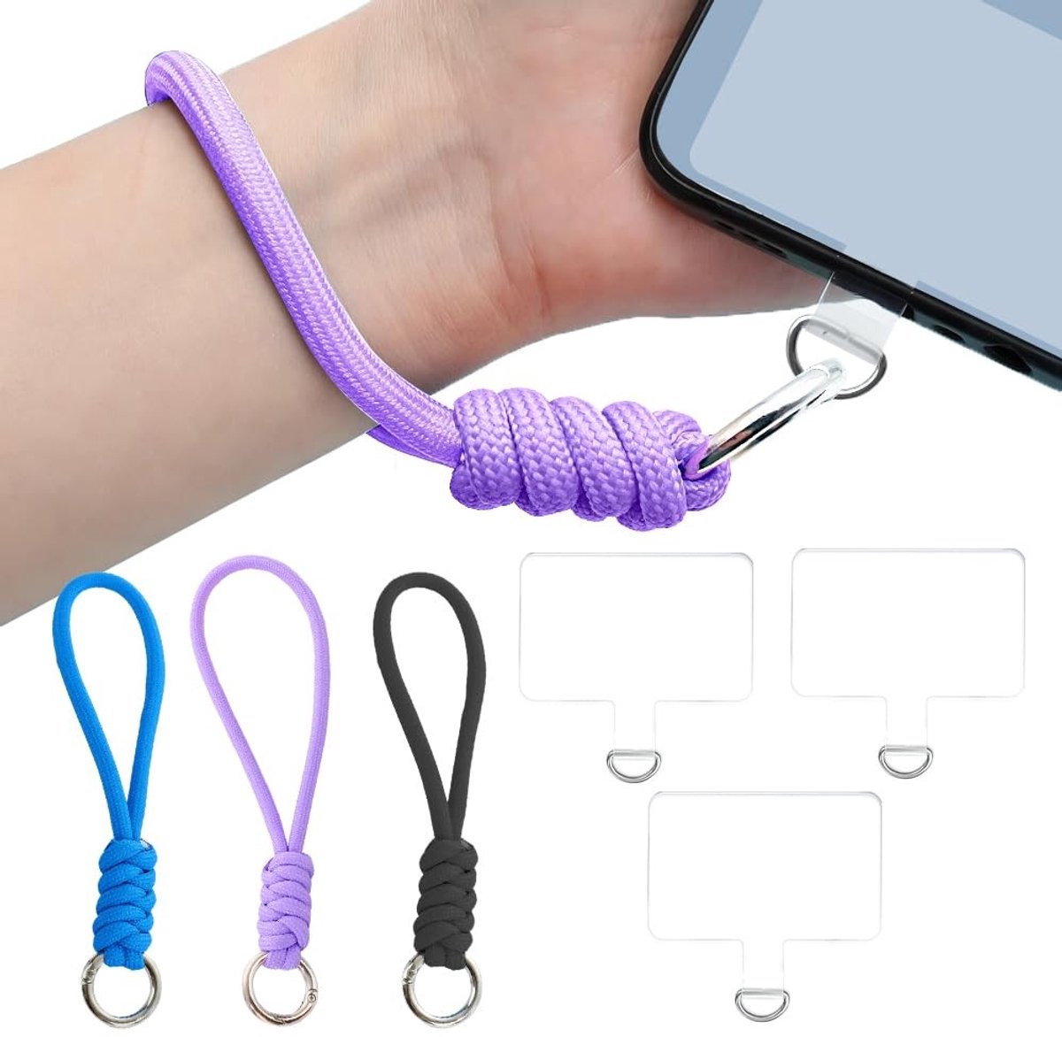 Solidchoice - Set van 3 Mobiele Telefoon Lanyards met Metalen Clips