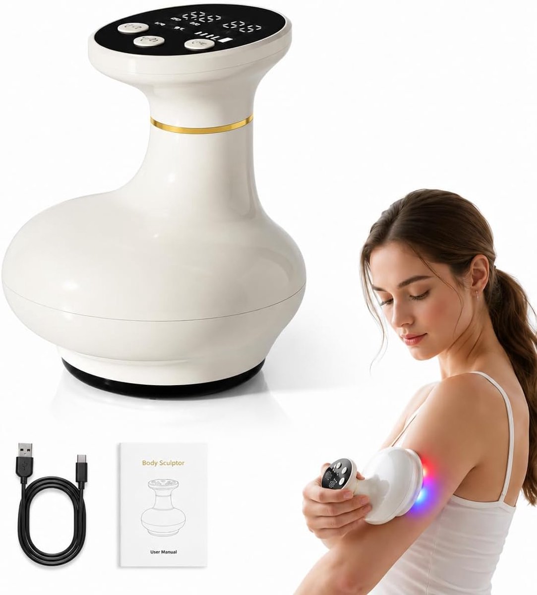 4-in-1 Anti-Cellulite Massageapparaat - Elektrisch Cupping met Zuigniveaus & Warmte - Draagbaar USB-C Oplaadbaar - voor Buik, Taille, Armen, Benen - 1 Stuk