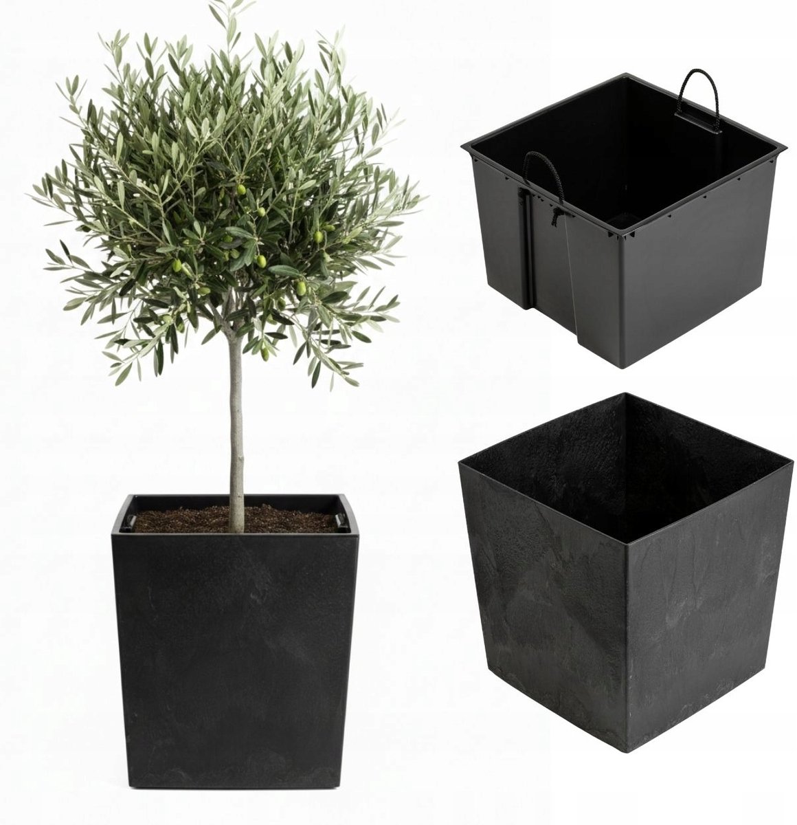 Vierkante Bloempot Zwart Beton 40x41cm met Inzet - Stijlvol & Duurzaam
