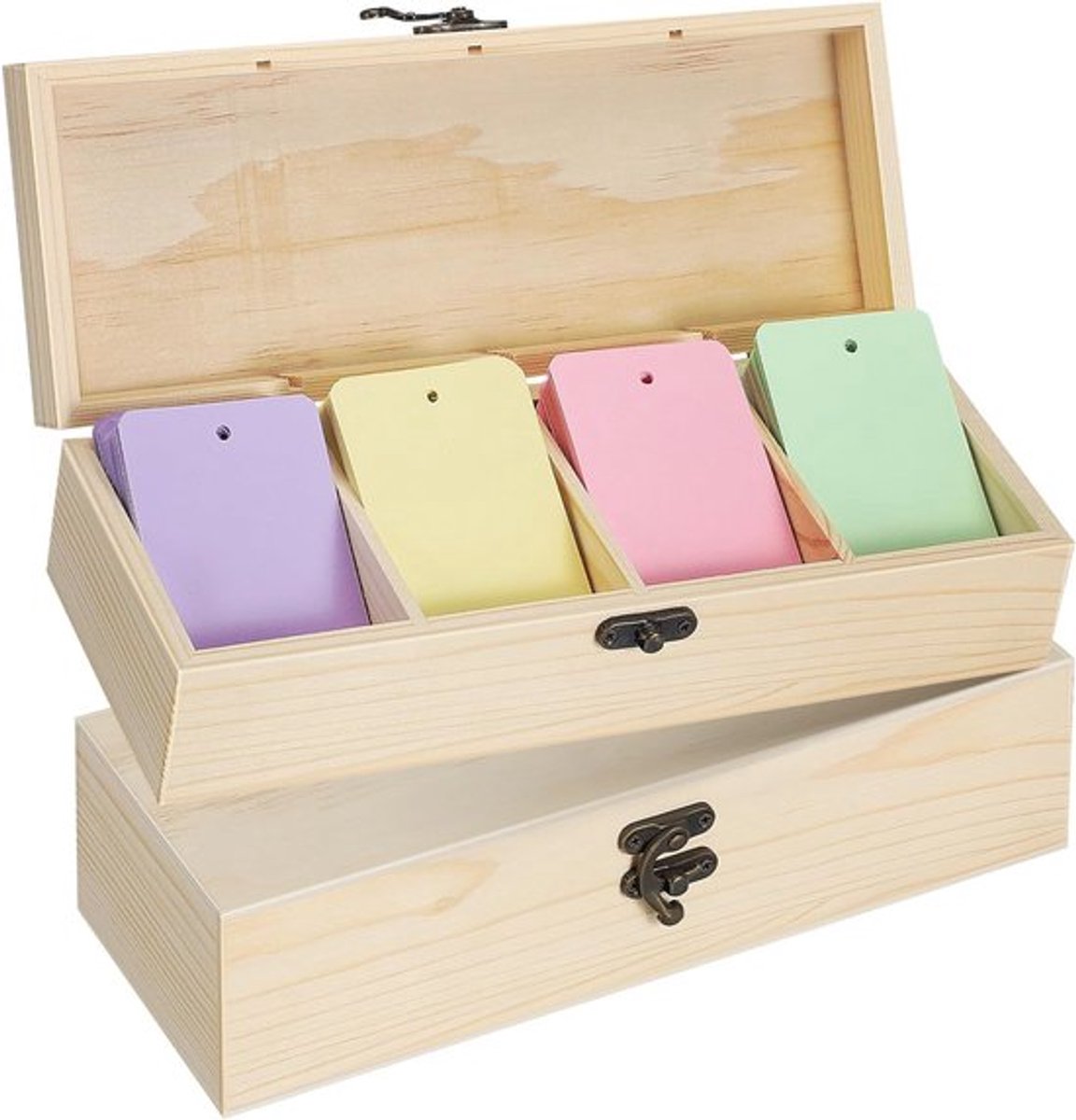 Set van 2 houten opbergdozen: kleine organizer met 4 compartimenten - multifunctionele houten kaarthouder voor reizen en bureaugebruik