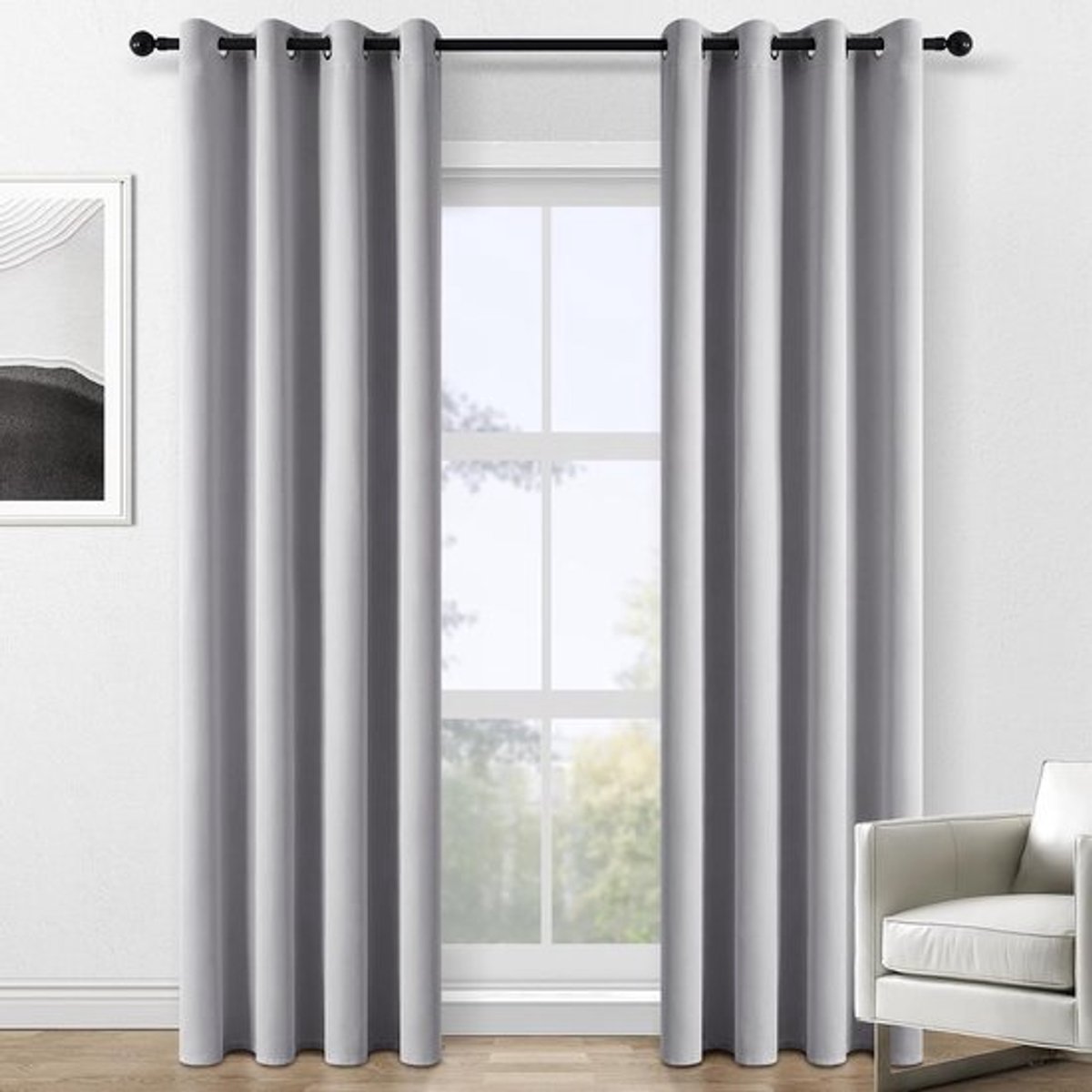 Zwarte verduisteringsgordijnen grijs, lichtdicht en met ogen, perfect voor balkon, 140 x 240 cm, set van 2, energie-efficiënt en stijlvol