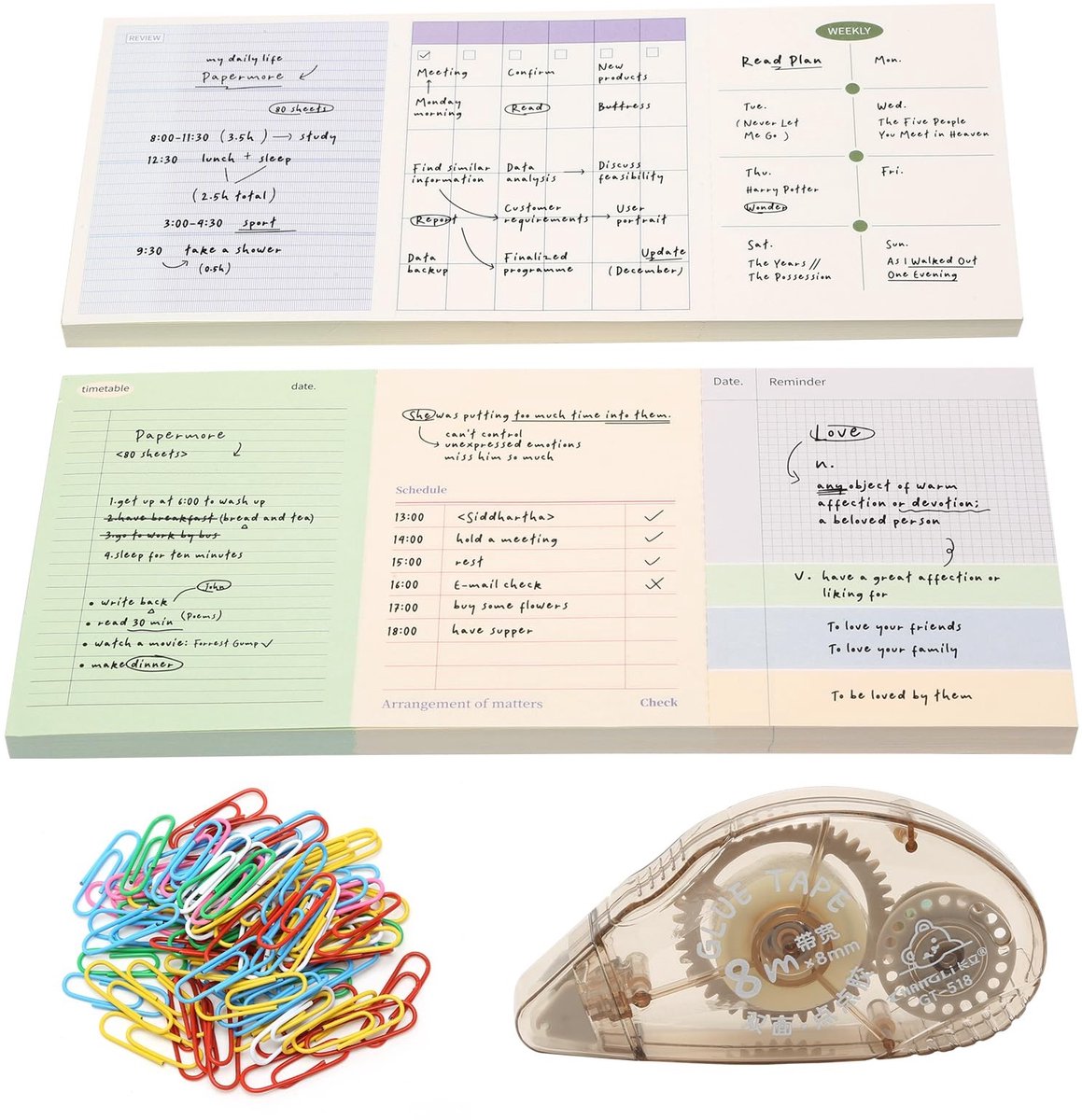 Solidchoice - Set van 2 Hechtnotities met Tape en Paperclips