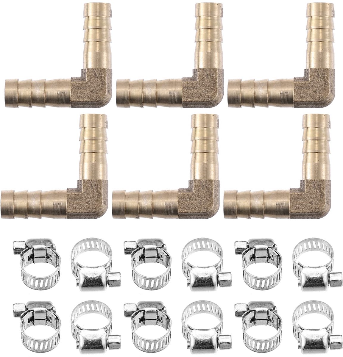 Solidchoice - 6Set 10mm L-Vormige Messing Slangkoppelingen met Klem