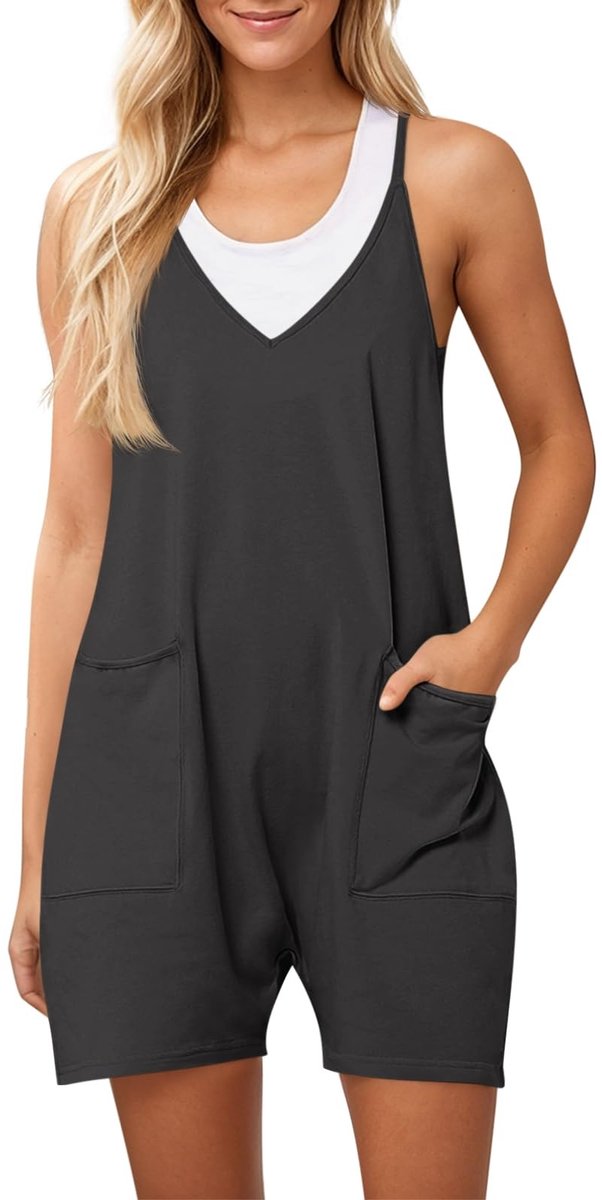 Solidchoice - Dames Tuinbroek Korte Jumpsuit Mouwloos Donkergrijs XXL