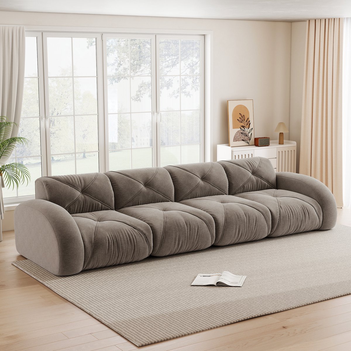 Chenille Sofa - Stijlvolle Design Keuze voor Grote Woonkamers - 358x95x76 cm, Taupe
