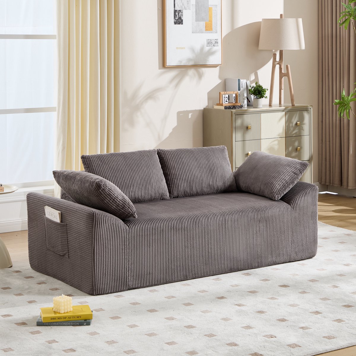 2 Zits Bank - Frameloze Cloud Sofa Met Zachte Stoffen Bekleding - Kleine Lounge Bank Zonder Montage - Compacte Bank Met Memory Foam - Comfortabele Sofa Voor Woonkamer Slaapkamer Kantoor - Taupe Bruin