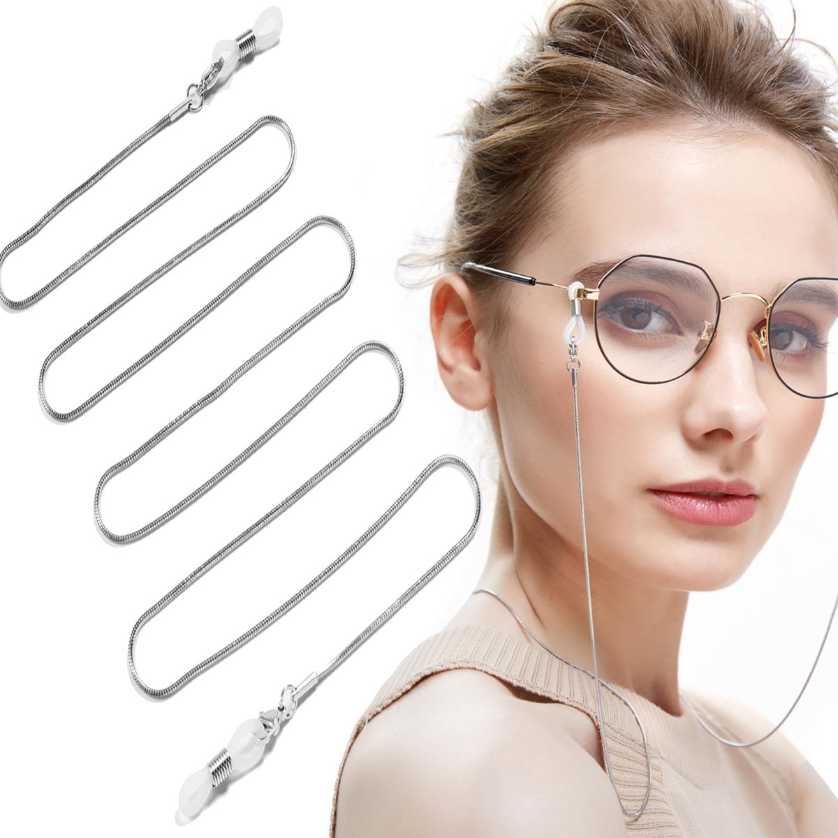 Solidchoice - Zilveren Brilketting van 80 cm voor Dames en Heren