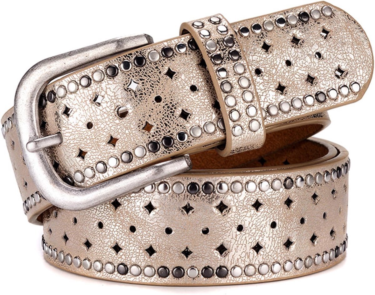 Riem met klinknagels voor dames, met sterrengat, brede leren riem, in te korten jeansriem, leren riem met klinknagels, glitterriem