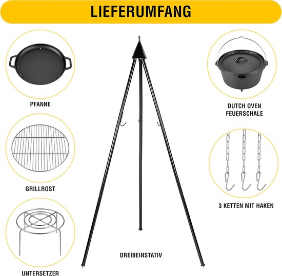Draaibaar Grillrek met Driepoot - Buitenkeuken Grill - Buiten Koken - In Hoogte Verstelbaar - 40 cm Grill Diameter - Zwart-Zilver — afbeelding 5