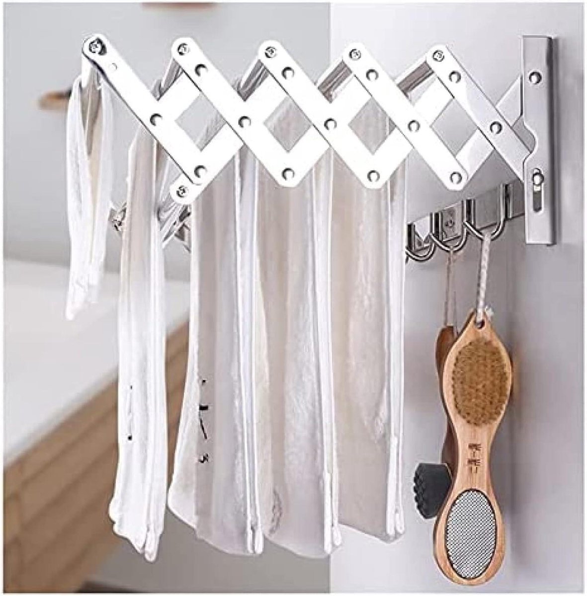 Opvouwbaar Handdoekenrek - Wanddroogrek Intrekbaar - Kleding Drogen - Ruimtebesparend Ontwerp - 40-120 cm - Zilver