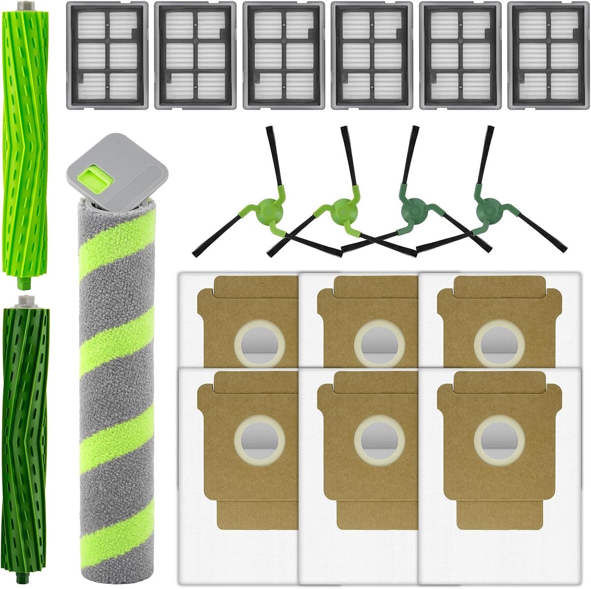 (19 Stuks) Roomba Max 705 Combo Vervangingsonderdelen Compatibel Met Irobot Roomba Max 705 Combo Robotstofzuiger, 2 Rolborstels, 1 Rolmop, 6 Hepa-Filters, 6 Stofzakken, 4 Zijborstels, Accessoirekit