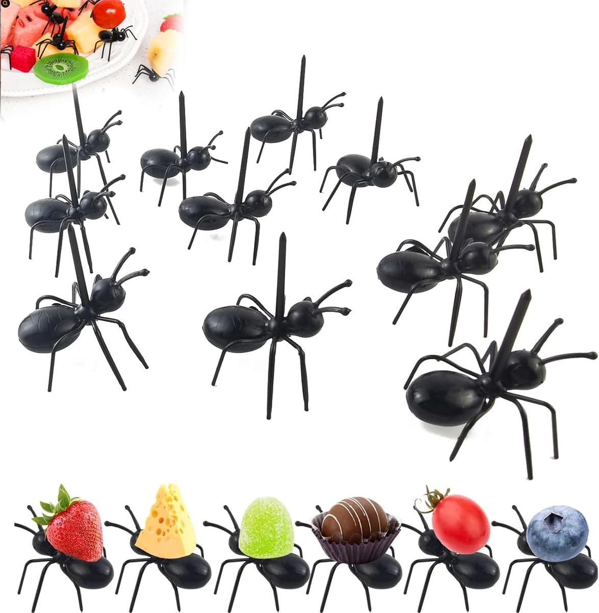 Tandenstokers, mieren, creatieve spikes voor fingerfood en snacks, herbruikbaar, taartdecoratie voor snacks, desserts en fruit