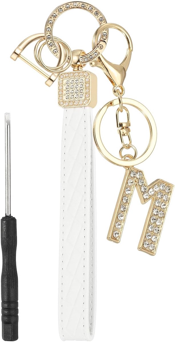 Lederen Sleutelhanger Met Manchet Sleutelhanger Met Eerste Letter M Met Sleutelring En D-Ring, Decoratieve Alfabet Sleutelhanger Voor DIY Rugzaktas, Goudkleurig
