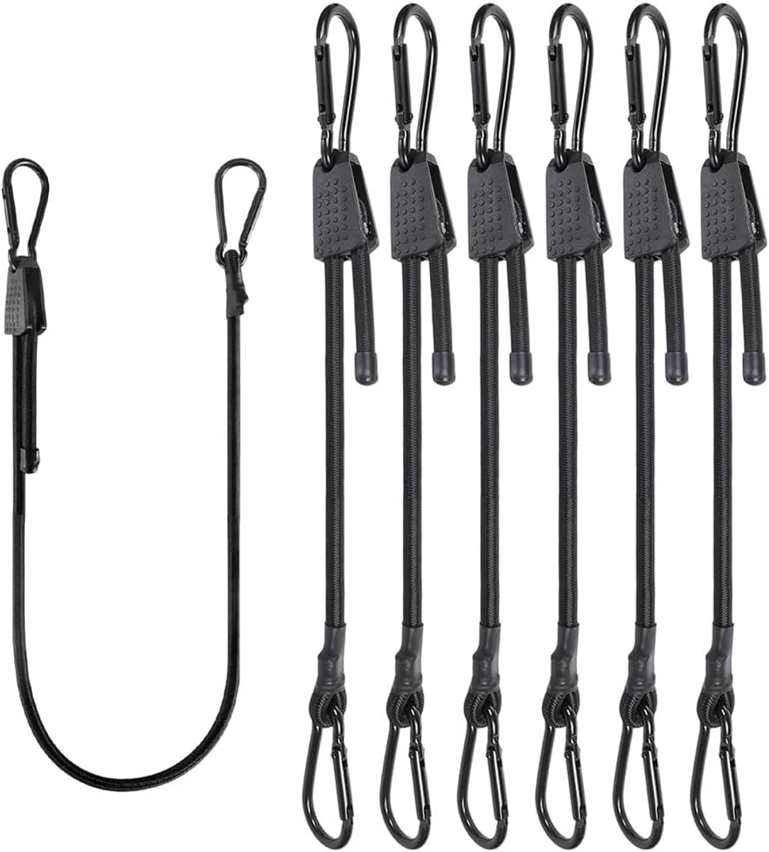 Spanrubber met karabijnhaak, verstelbare expander met haken, set van 6, expander met roestvrije klikclip, latex rubberen spanner voor zonnezeil, tarps, tuin, fiets, auto, lading