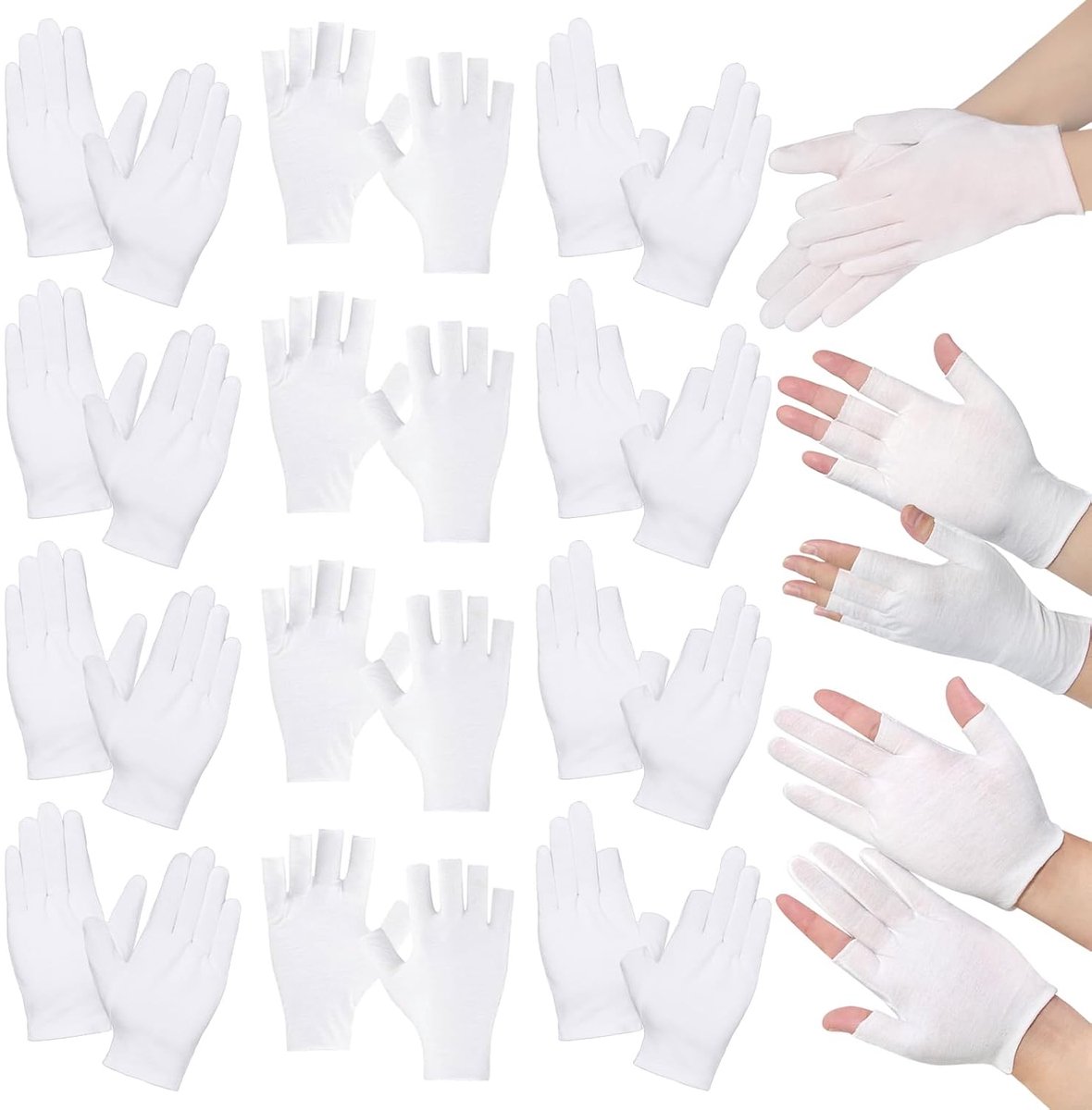 12 paar katoenen handschoenen, vingerloos, van dun katoen, geschikt voor autorijden, golfen en fietsen, nachtverzorging en dagverzorging