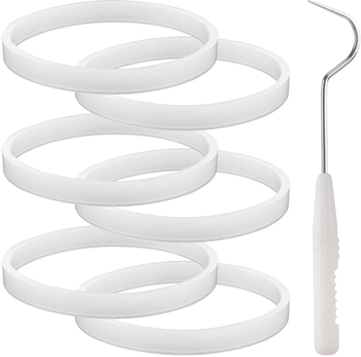 6 stuks Afdichtring Pakkingen voor Nutri Ninja Blender, 10cm Wit Siliconen Afdichtingen O-Ring Vervangende met Haak voor Ninja Auto-iQ Pro Extractor CT680 BL456-30 BL480 BL681A BL682 BL640