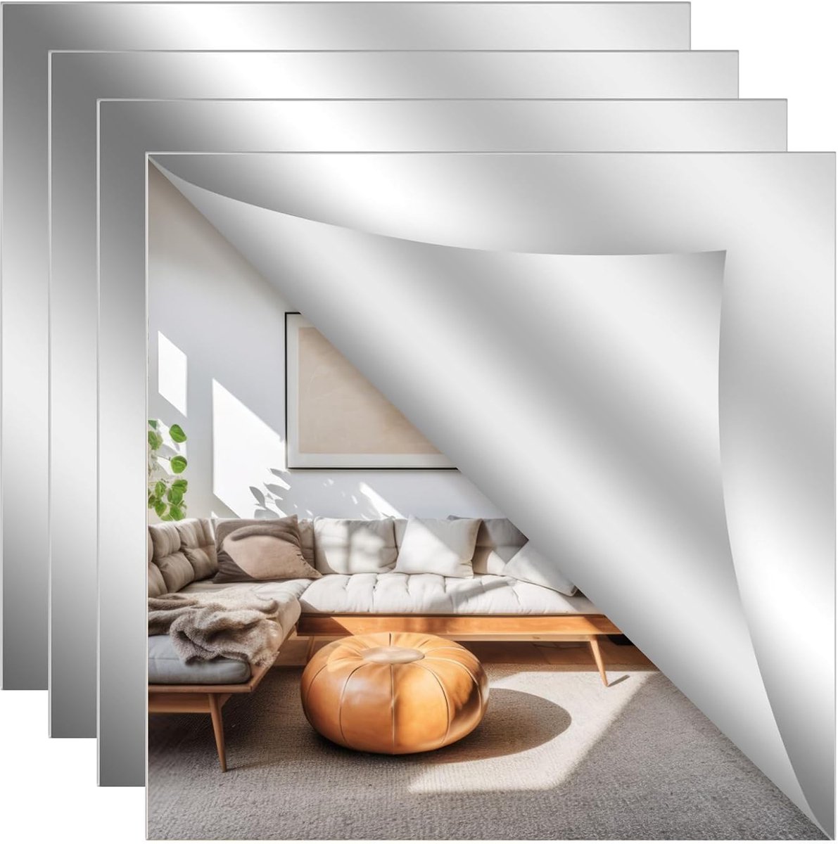 4 stuks acrylspiegels, 30 x 30 cm, multifunctionele muurstickers, spiegels, muurstickers, te gebruiken in kledingkasten, badkamers, maandverband enz.