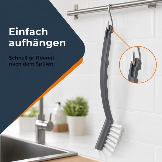 4-pack hoogwaardige afwasborstels met extra lang handvat en schraper. Perfecte spoelhulp voor een stralend schone keuken. Onmisbaar voor pannen, potten en servies, wit en grijs — afbeelding 5