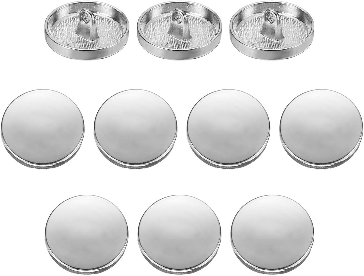 Knopen, 20 mm ronde metalen naakknopen legering schacht vervangingsknop voor heren dames pak wollen jas hemd jas broek naaien handwerk, licht zilver