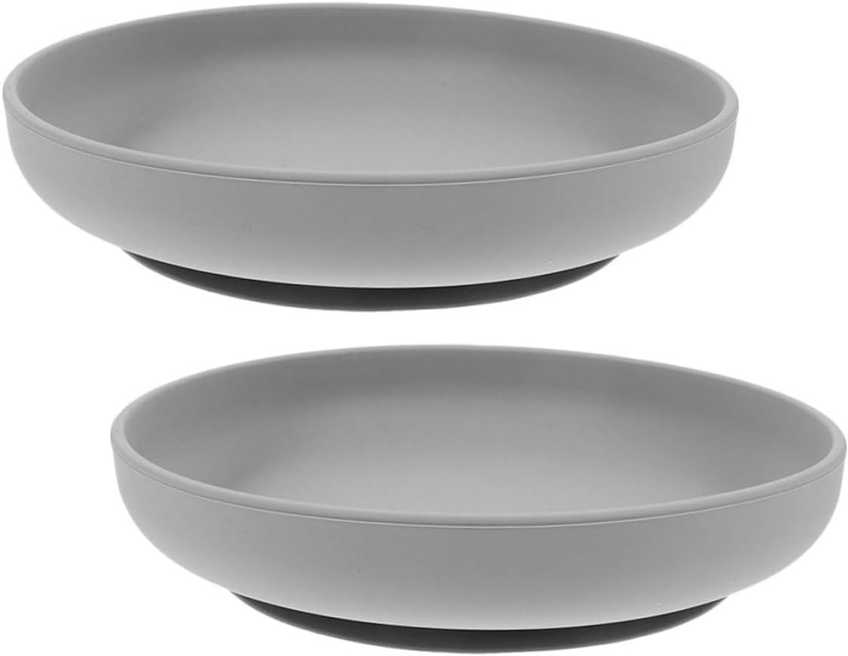 2 stuks adaptieve siliconen serviesset met zuignap lekvrije borden en kommen voor senioren donkergrijs voor zelfstandig eten en verzorging