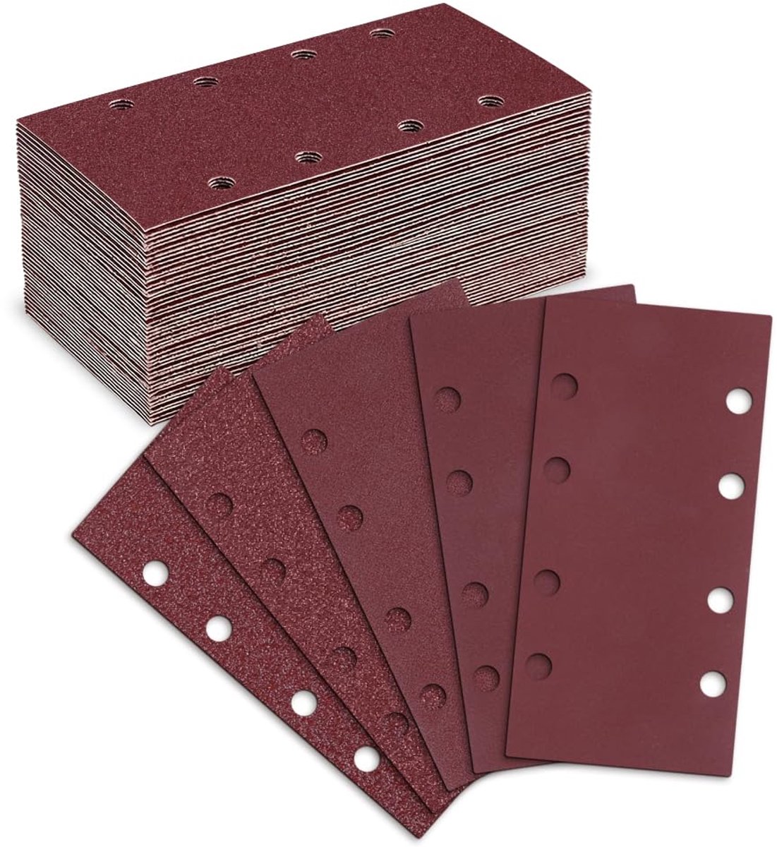 Schuurpapier met korrel 40/60/80/120/180/240/320/400, 93 x 185 mm, aluminiumoxide, extreem flexibel, 8 gaten, voor het slijpen van hout, verf, gips, metaal en andere