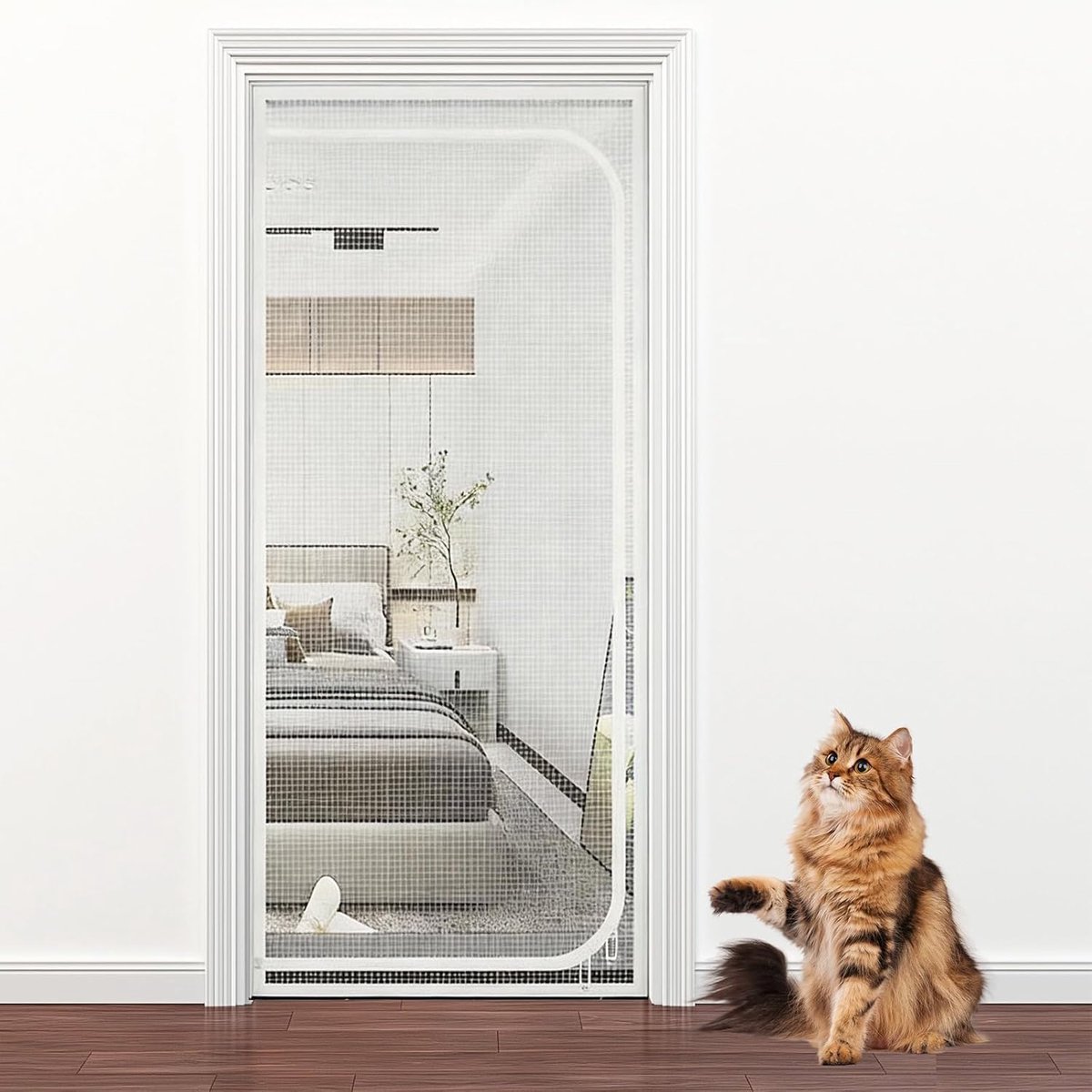 Kattenhek deur - Huisdieren schermdeur Huisdieren binnen houden, Kattenscherm Kattennet versterkt krasbestendig ritssluiting voor balkon woonkamer, slaapkamer, keuken