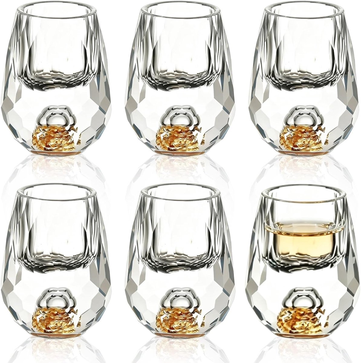 6 stuks 15 ml borrelglazen, loodvrij glas met zware bodem, Crystal Shot Glass met 24K bladgouden vlokken, BPA-vrij en loodvrij, shotglazen, ideaal voor wodka, alcohol, tequila, sake, whisky