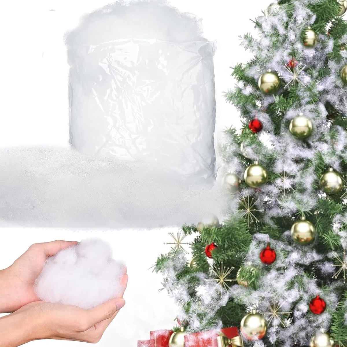 Kunstsneeuw, vezel-kunstsneeuw, kerstboomversiering, feestelijke achtergronddecoratie, winterdecoratie, handwerk, 200 g, vuurvast