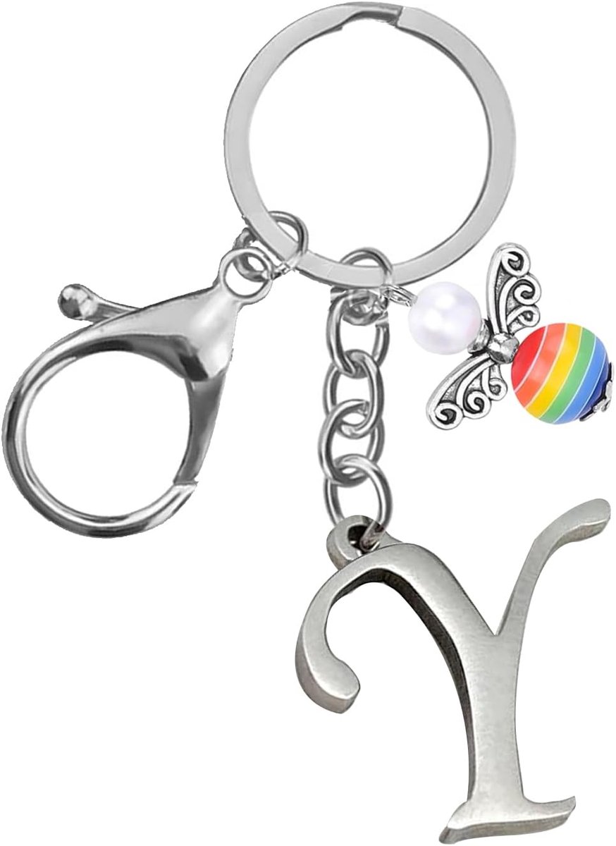 Sleutelhangers voor mannen en vrouwen, metalen letter sleutelhanger gepersonaliseerde alfabetletters met engelbedel, vriendschapsgeschenken sleutelhangers en sleutelhangers, 18e verjaardagscadeau