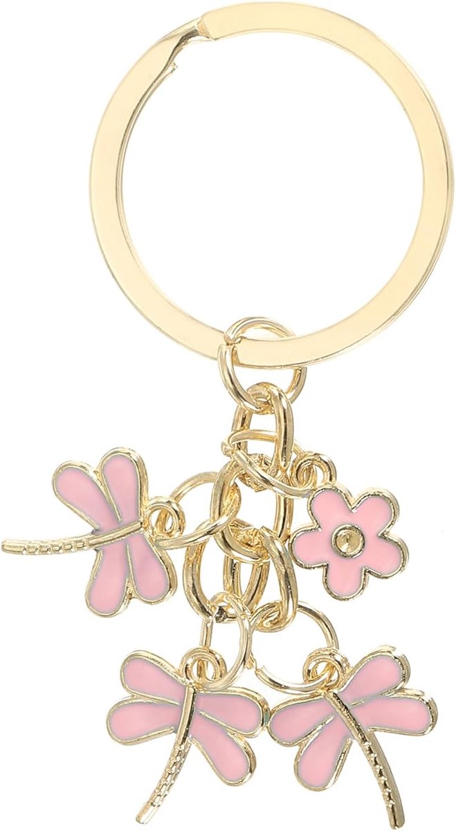 Bloem Sleutelhangers, Geëmailleerde Sleutelhanger Leuke Bloem Libelle Hanger Sleutelhanger Portemonnee Tas Accessoires Auto Ring Hanger voor Handtas Sleutels, Roze