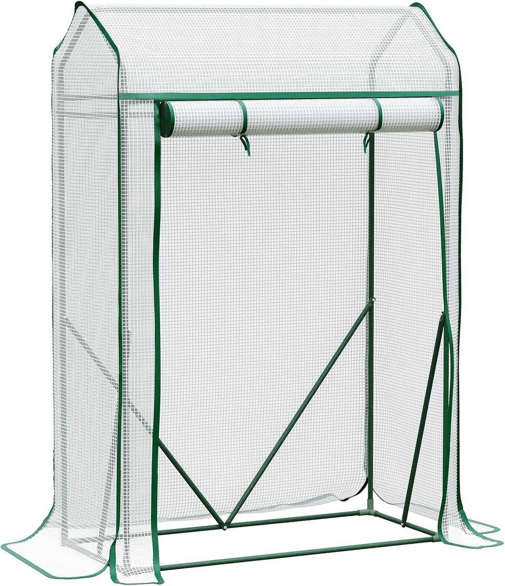 Tomatenkas, Foliekas, klein tomatenhuis, tomatenhuis voor balkon, windbestendig, stabiel, puntdak, PE draadweefselfolie, 100 x 50 x 150 cm, tuin, wit EWT16GH02