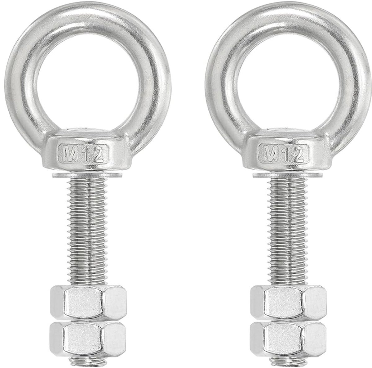 2 stuks oogschroeven M12 x 50 van 304 roestvrij staal met moeren, sluitringen voor heffen, ophanging