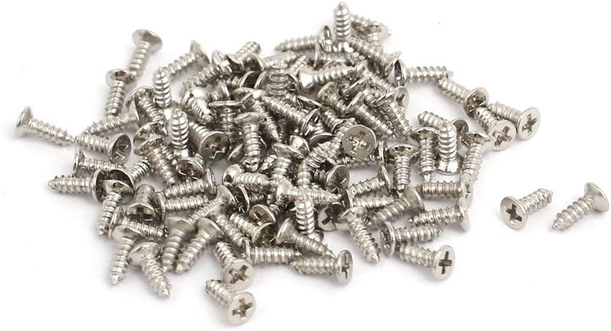 Sourcing map 100 stuks M1,2 x 4 mm kruis platte kop machine zelftappende schroeven zilverkleurig DE de