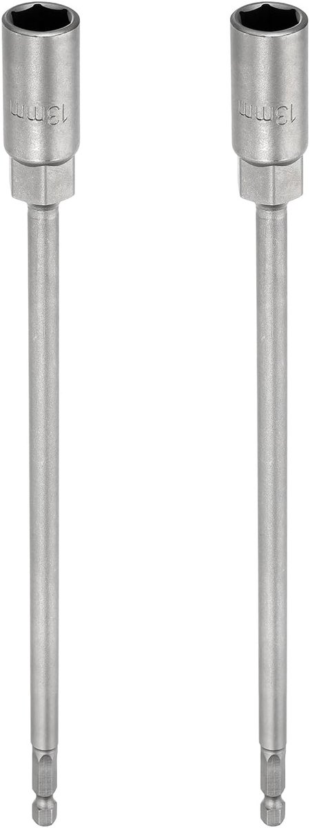 2 x boorkop, 13 mm, metrisch, bus, 1/4 inch, zeskantschacht, 250 mm, 6-punts bussen, snelwissel, staal, 40 CR-schroefversteller
