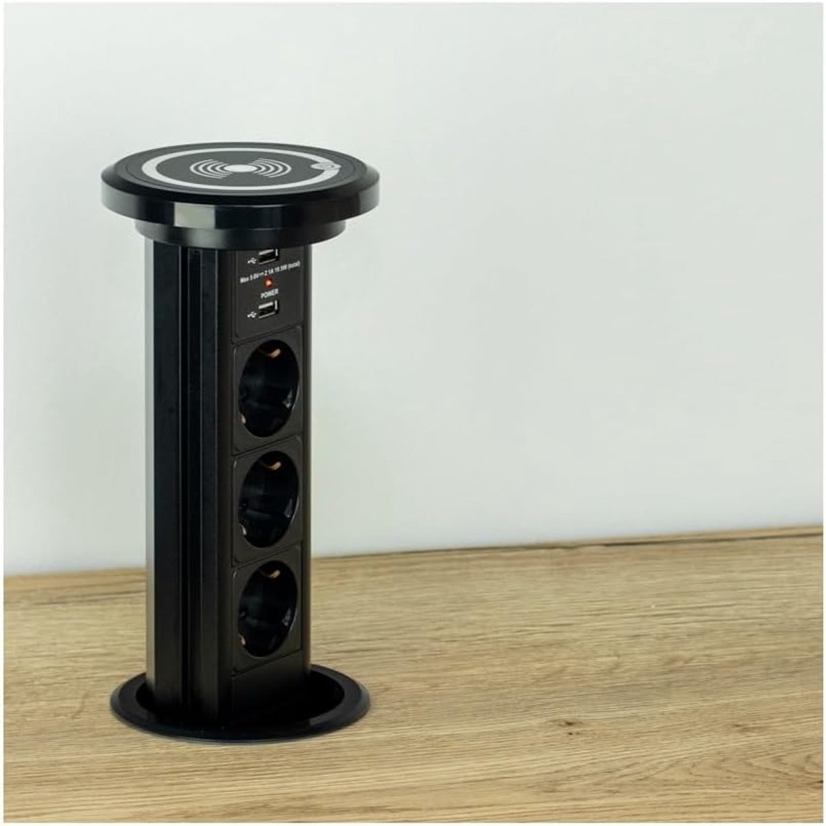 SnelShoppen - Pop Up Stekkerdoos Automatisch - Qi Draadloze Lader - Inbouw Stekkerblok met 3 Stopcontacten en USB A & C - Zwart voor Keuken en Kantoor