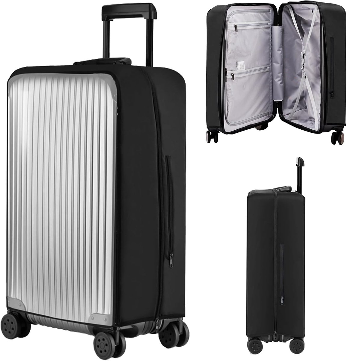 Elastische Kofferhoes met Ritssluiting, Transparante Kofferbeschermhoes, Waterdichte Reiskoffer Beschermhoes, PVC Bagage Cover, Reisbagagehoes Anti-Kras voor Koffer, Trolley (Zwart, 20 inch)