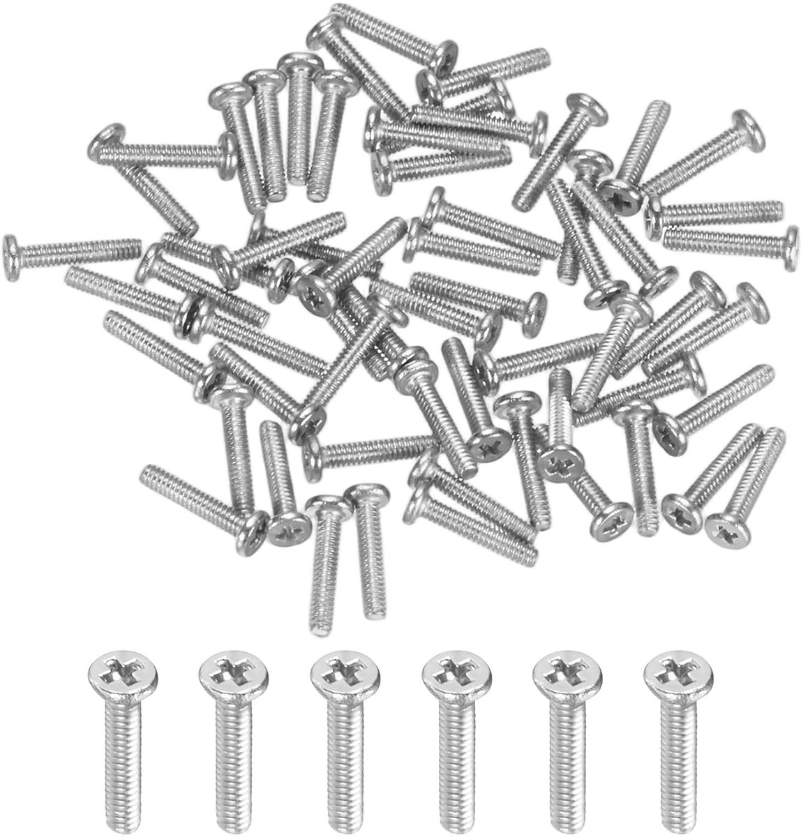 60 stuks platte kopschroeven M1,2 x 6 mm 304 roestvrij staal Phillips aandrijving kleine schroeven voor machines/apparatuur kruiskop hardware bevestigingselementen