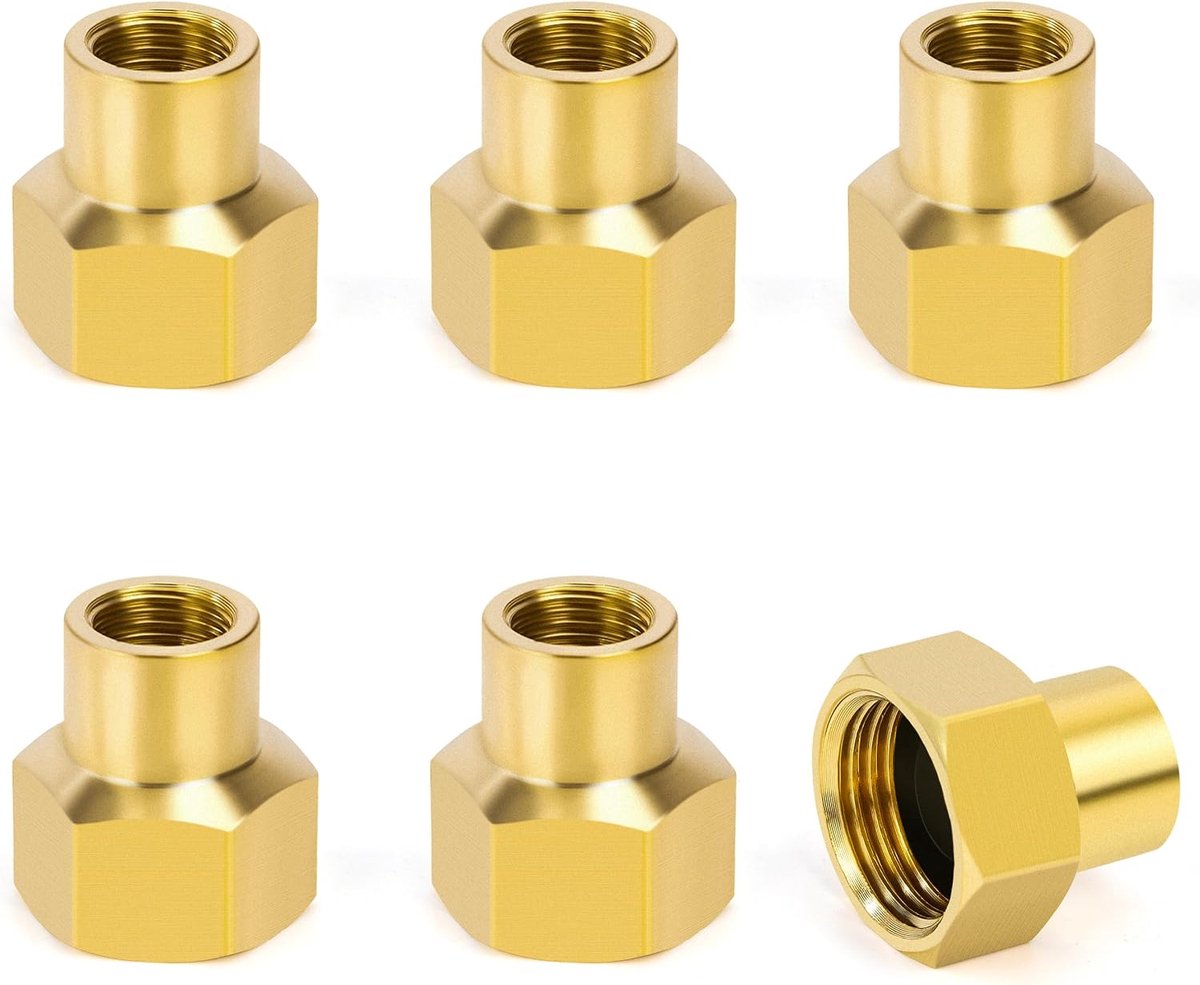 6 stuks messing huls, bus 3/8 inch x bus 1/8 inch schroefdraadslangaansluiting, zeskantkoppelingsbus geschikt voor het omzetten van slangaansluiting